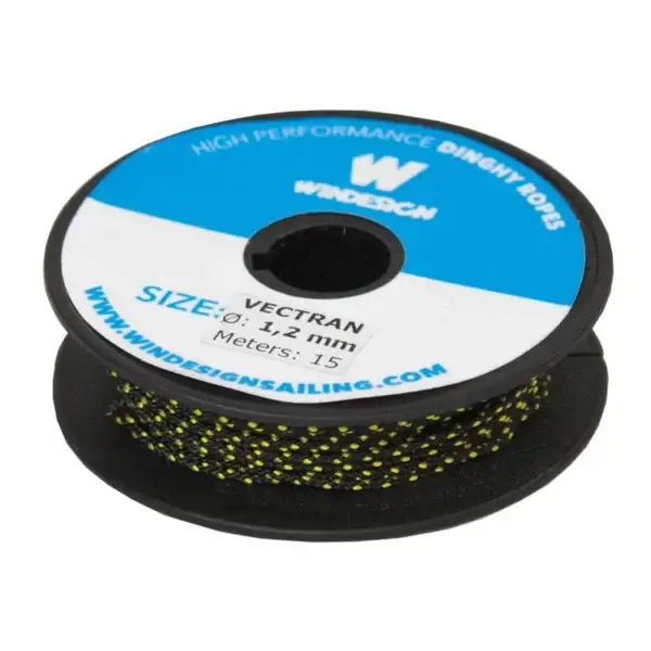 Mini Rol 1.2 mm Vectran Lijn, zwart en gouden draad.
