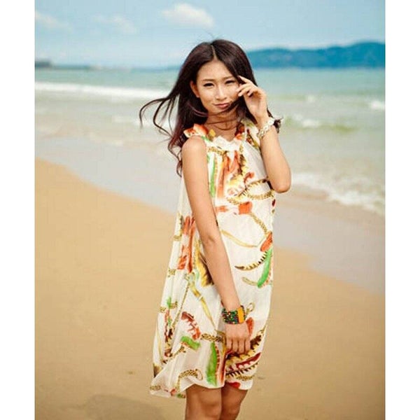 Robe de plage crème multicolore