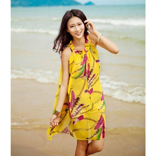 Robe de plage jaune multicolore