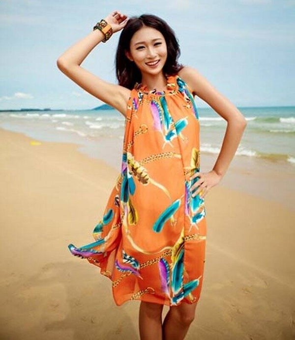 Robe de plage orange multicolore