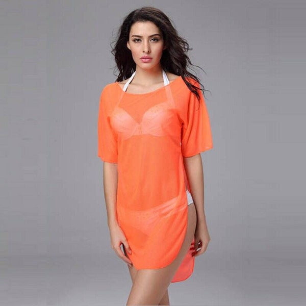 Robe de plage orange fluo