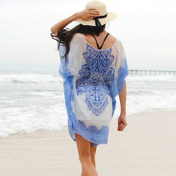 Robe de plage sexy blanc-bleu