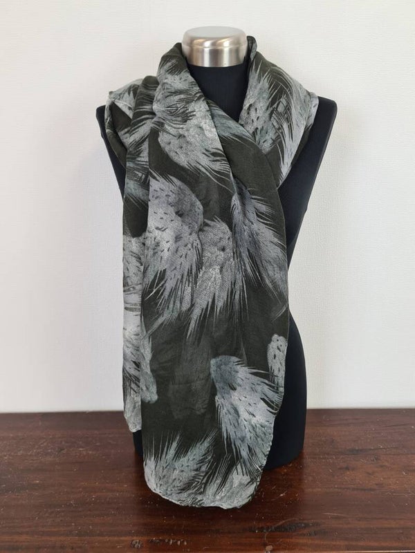 Sjaal zwart/grijs met palmbladeren