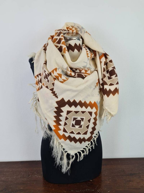Sjaal beige met print