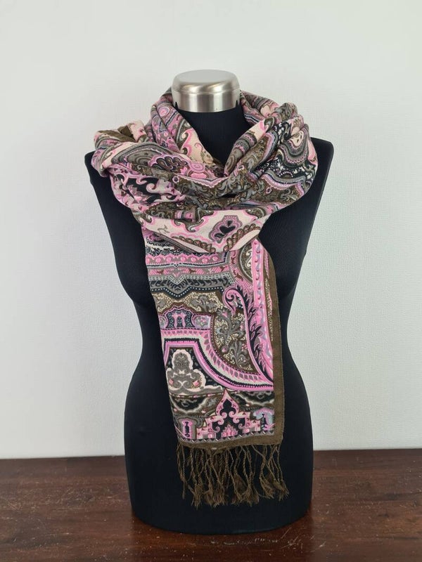 Sjaal roze/groen met print