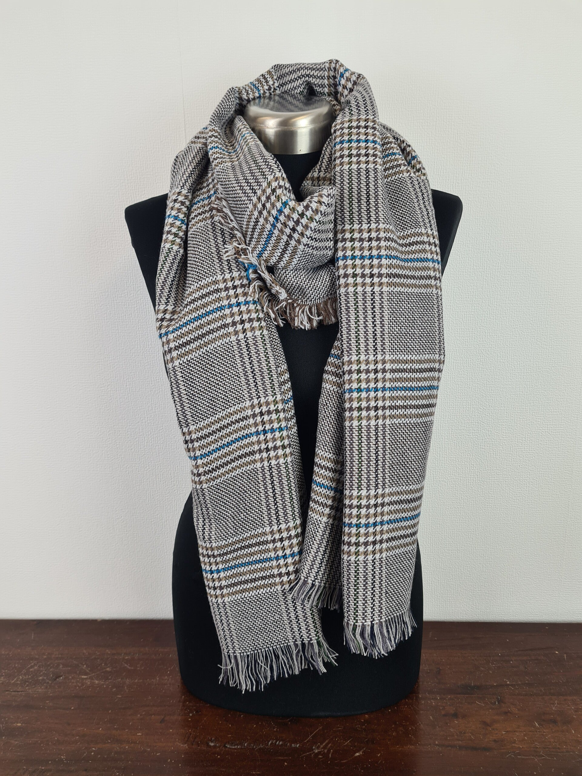 Sjaal wit/bruin geblokt