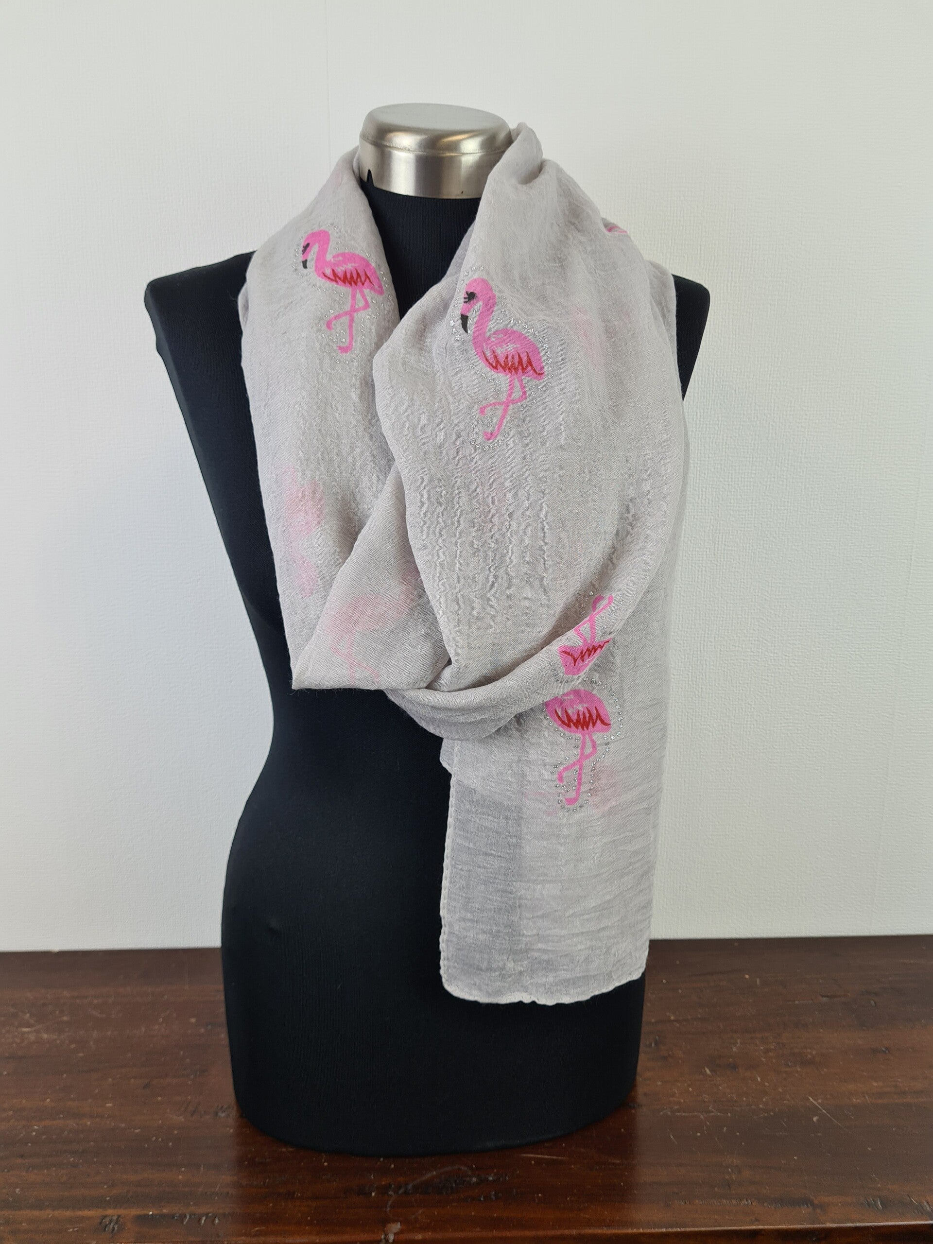 Sjaal grijs met flamingo's