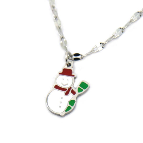 Ketting kerst sneeuwpop gekleurd zilver van RVS
