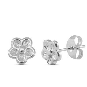 Oorbellen bloem zilver van RVS