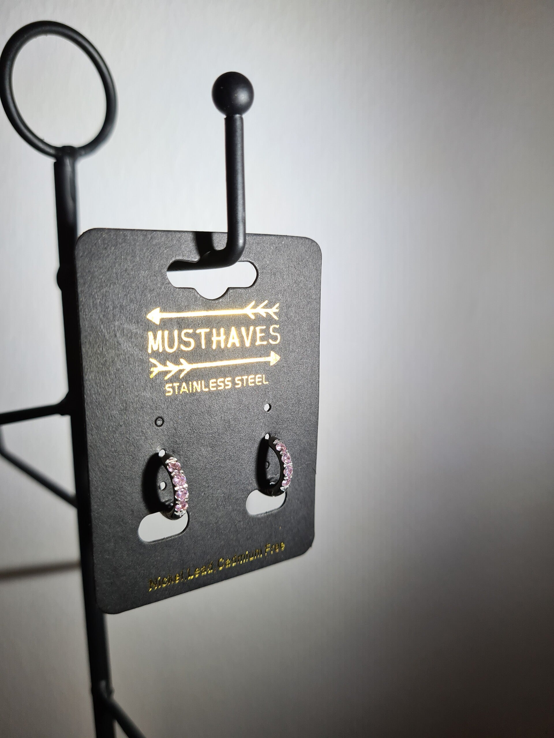 Oorbellen van RVS met roze Zirkonia steentjes