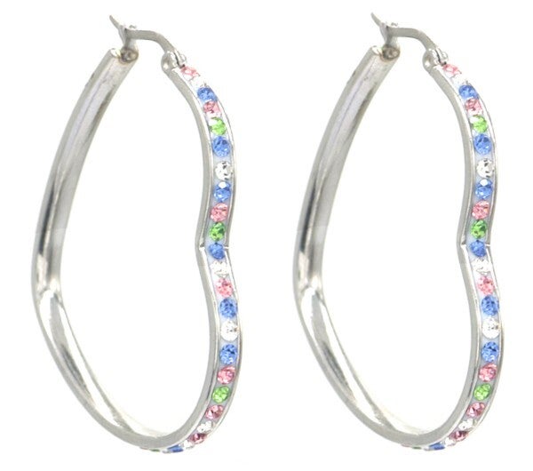 Oorbellen hart hangend met gekleurde steentjes van RVS