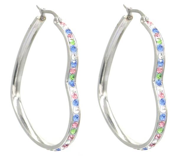 Oorbellen hart hangend met gekleurde steentjes van RVS