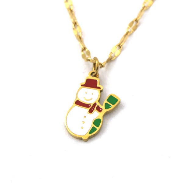 Ketting kerst sneeuwpop gekleurd goud van RVS