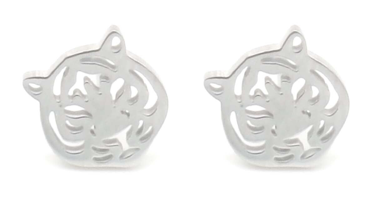 Oorbellen tijgerhoofd van RVS