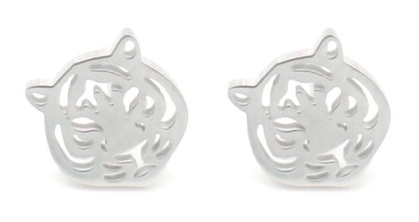 Oorbellen tijgerhoofd van RVS