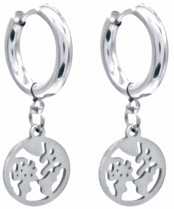 Oorbellen wereldbol hangend van RVS