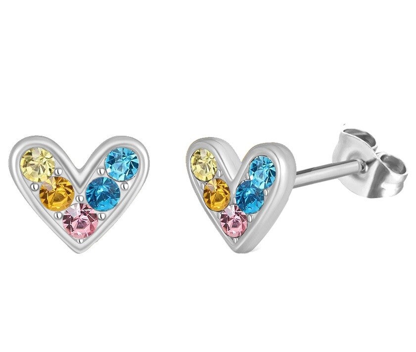Oorbellen hart met gekleurde steentjes van RVS