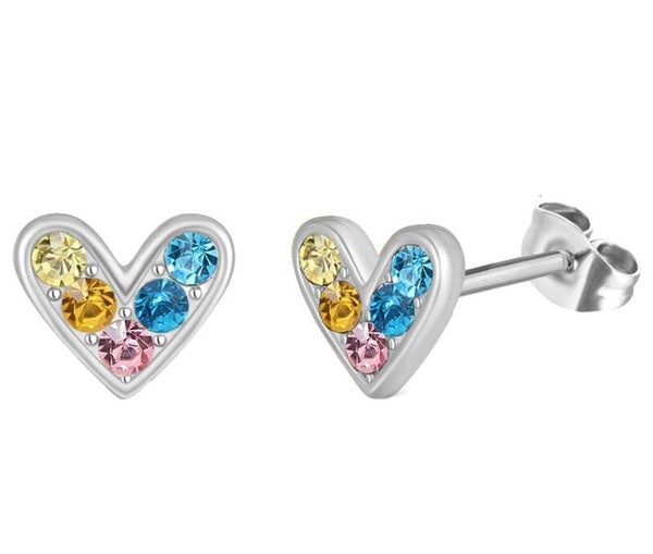 Oorbellen hart met gekleurde steentjes van RVS