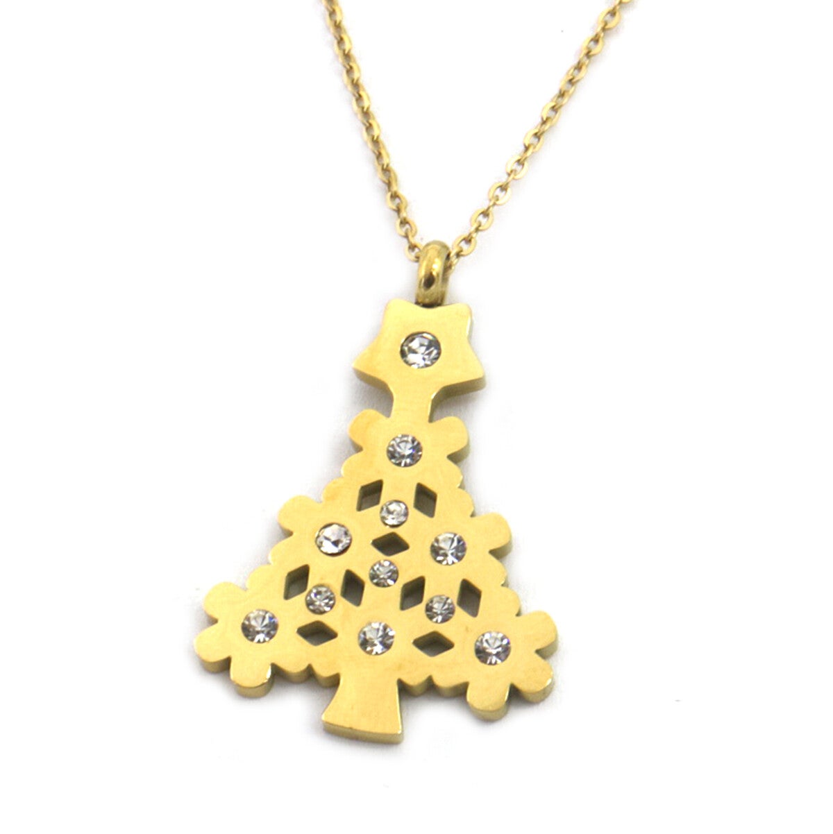 Ketting kerstboom goud van RVS