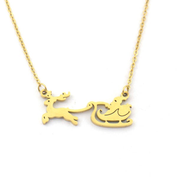 Ketting kerst arrenslee goud van RVS