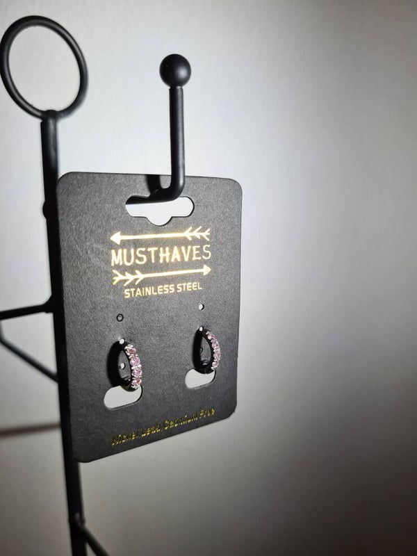 Oorbellen van RVS met roze Zirkonia steentjes