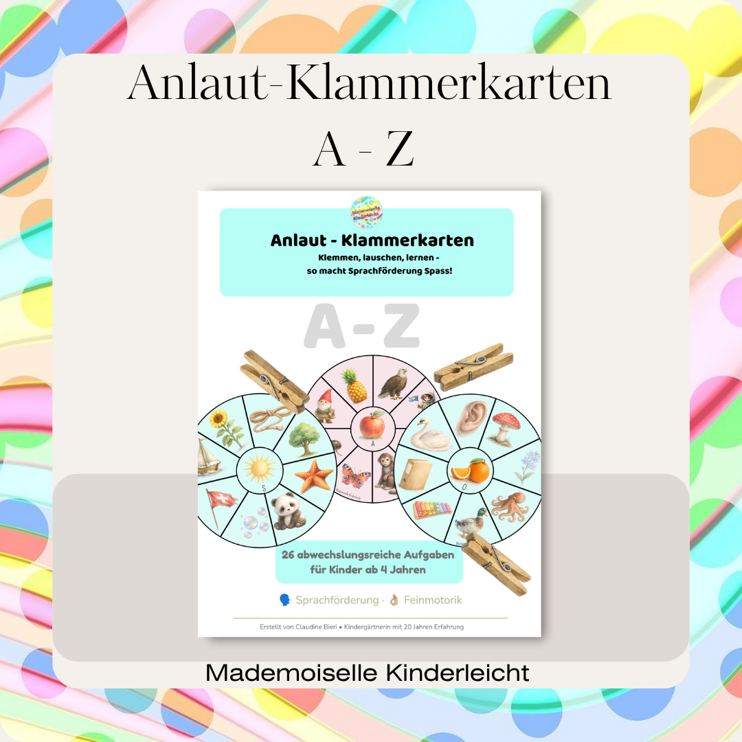 Anlaut-Klammerkarten A - Z / Druckbares PDF für Kinder ab 4 Jahren
