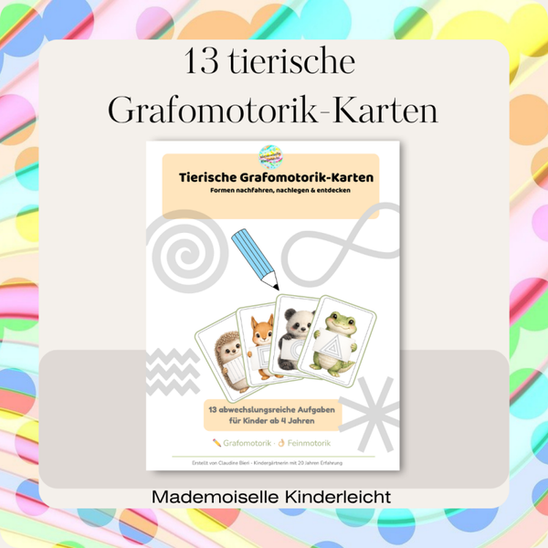 Tierische Grafomotorik-Karten | Formen nachfahren, nachlegen & entdecken | Druckbares PDF für Kinder ab 4 Jahren