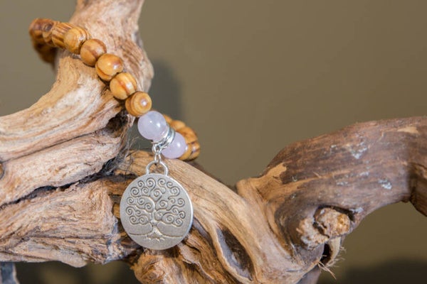 Tree-of-life | Armband | Roze-Hout | Jute Zakje