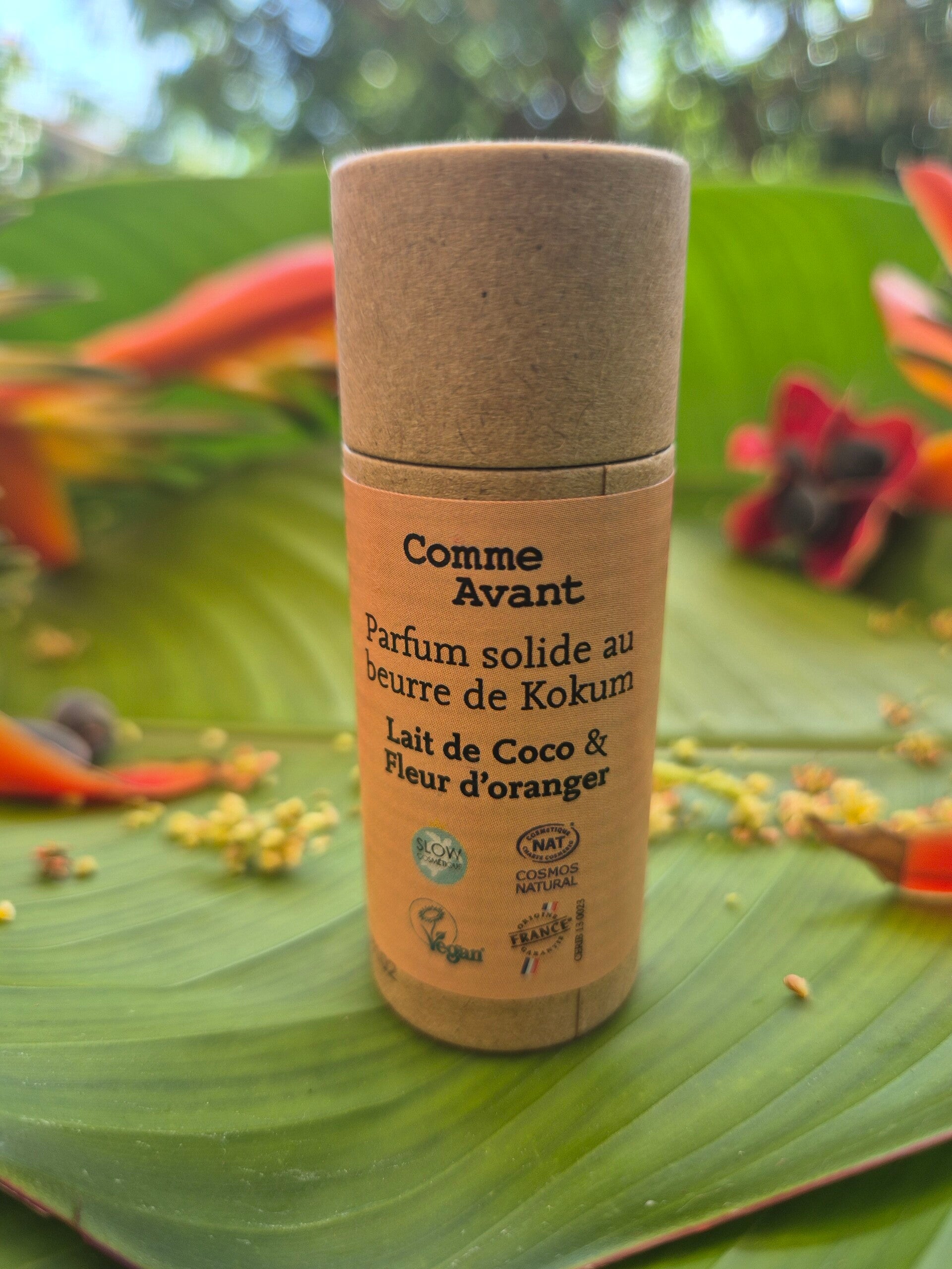 Parfum solide sucré et fruité au beurre de kokum Lait de coco et Fleur d'oranger 20g * Femme