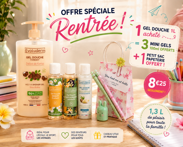 Un gel douche karité 1L + 3 mini gel douche 100ml