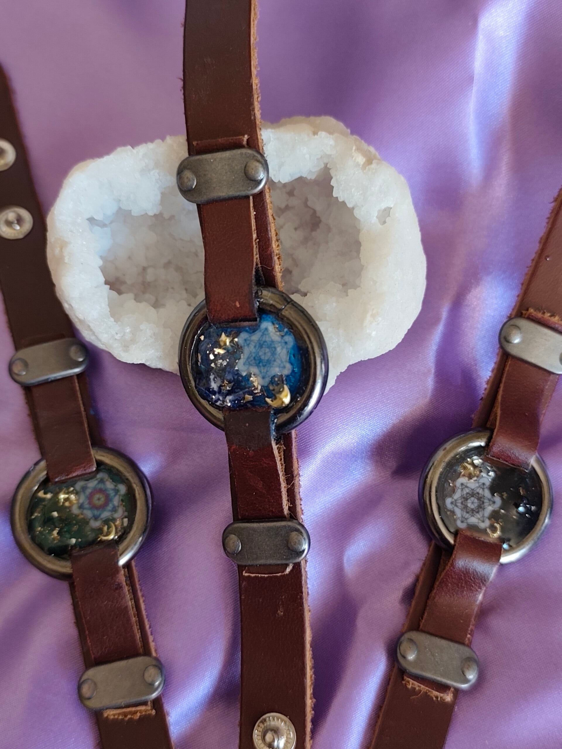 BRACELET CUIR "HOMME" ORGONITE CUBE METATRON