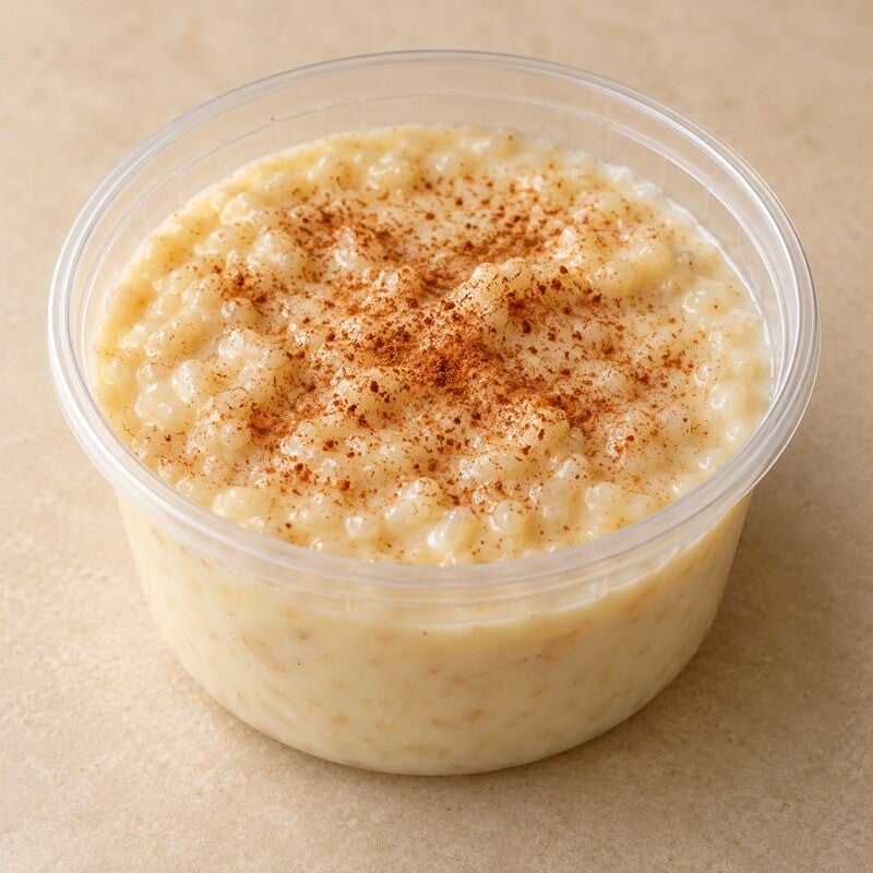 Arroz con leche en tarrina plástica redonda de 180 ml, imagen referencial