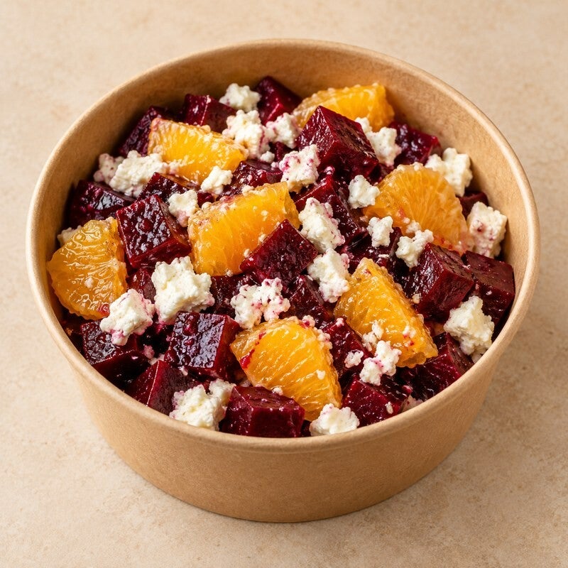 Ensalada de remolacha, naranja y feta, imagen referencial