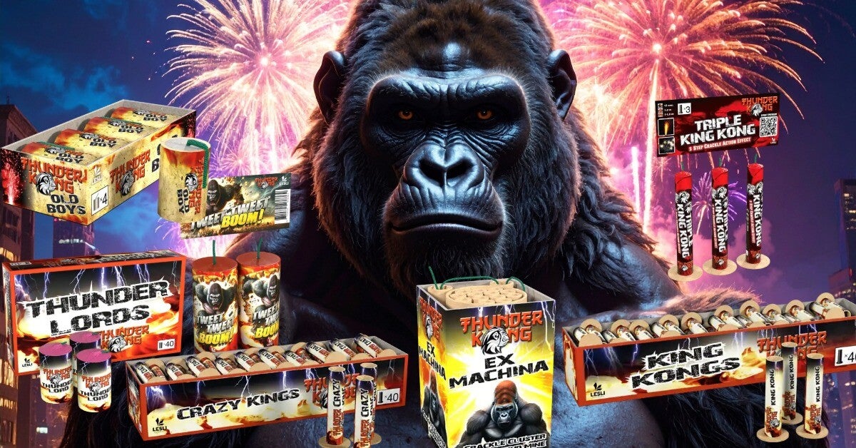 singel shots, king kongs, crazykinks , orc crackling bomb, mad dog vuurwerk, thunderkings. 