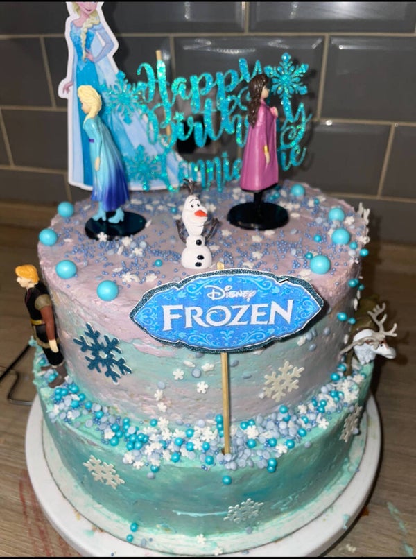 Frozen Theme Birthday Cake 2 tier 4 layers 10” and 8” *READ DESCRIPTION BEFORE ORDERING*