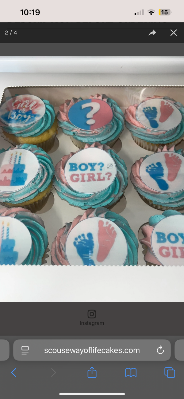 Gender reveal Cupcakes Customisable  x12 or x24 *READ DESCRIPTION BEFORE ORDERING*