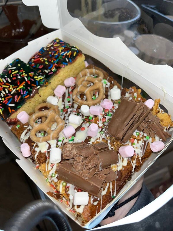 Christmas Treat Box school cake, cinnamon bun pretzels, Galexy ripple (order or pre order)