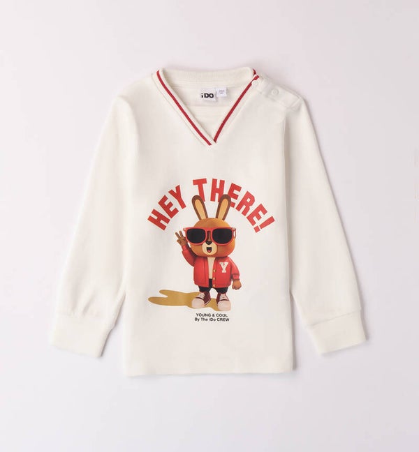 Maglietta scollo a V con stampa bianco