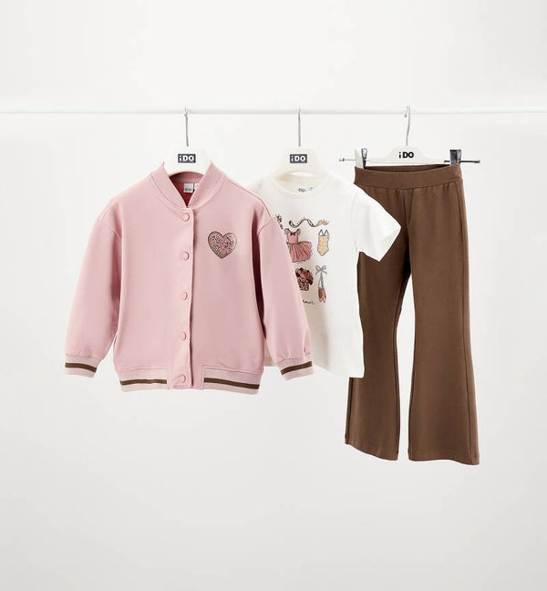 Completo 3 pezzi rosa e marrone