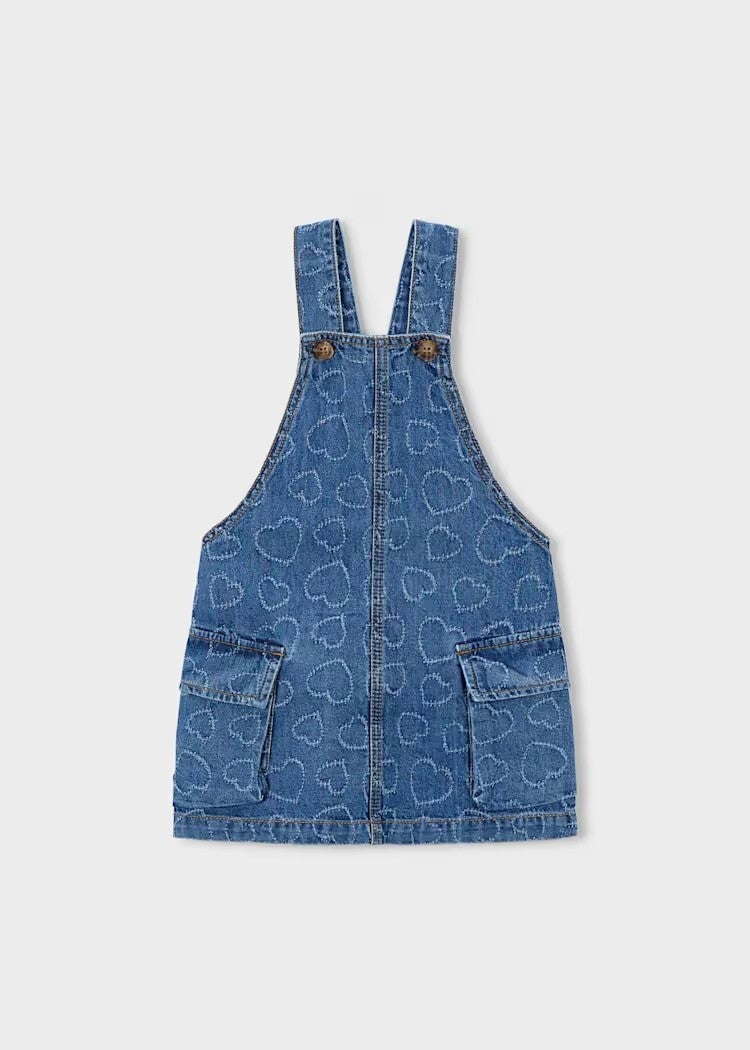 Gonna salopette jeans morbida con stampa cuori