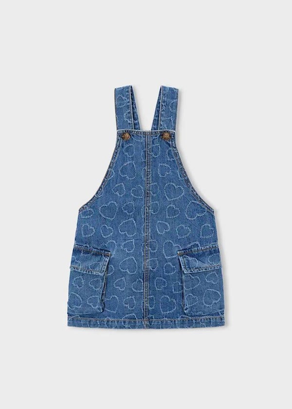 Gonna salopette jeans morbida con stampa cuori
