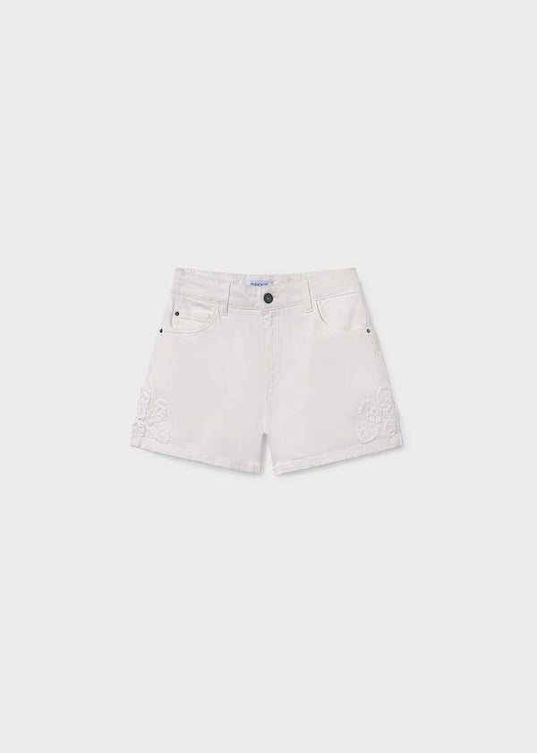 Pantaloncino twill con ricamo bianco