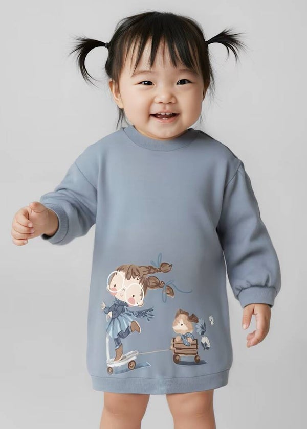 Abito in felpa con stampa azzurro