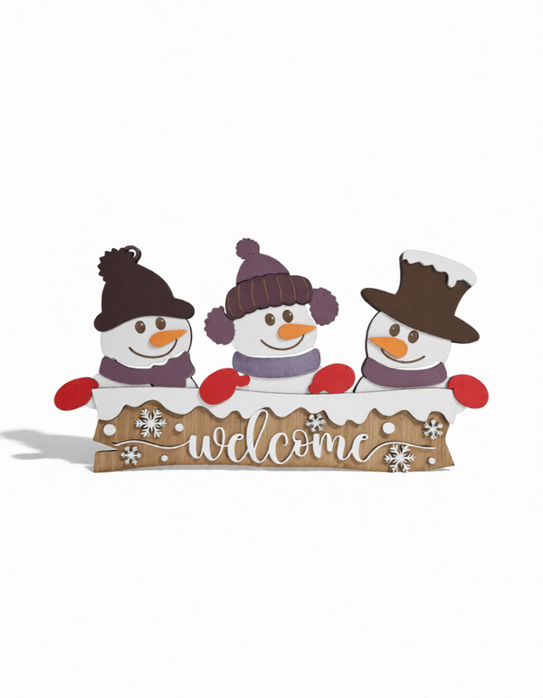 Welcome "3 vrolijke sneeuwmannen" deurhanger