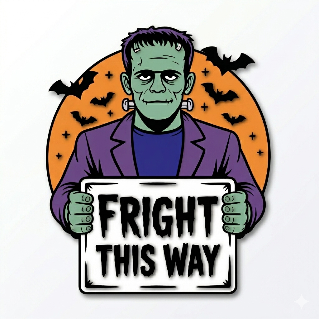 Frankenstein "Fright This Way" houten deurbord