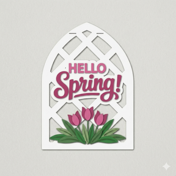 Luxe Voorjaarsdecoratie 'Hello Spring' – Handgemaakt van Hout – Diameter 30 cm