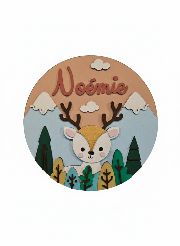 houten naambord met schattig hertenmotief