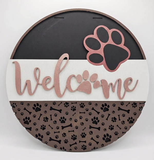 Welkomstbord 'Pawprint' – Handgemaakt Houten Decoratiebord (30 cm)