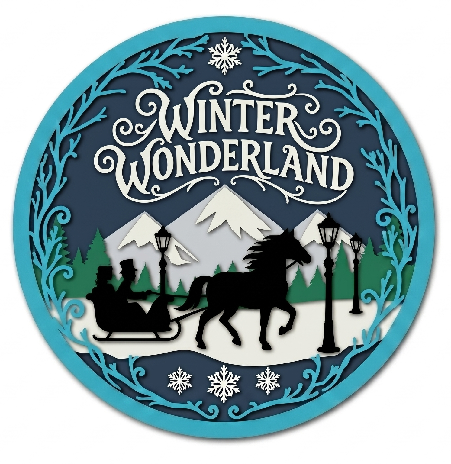 Luxe 3D Wandbord 'Winter Wonderland' – Handbeschilderd Hout – Ø 30 cm