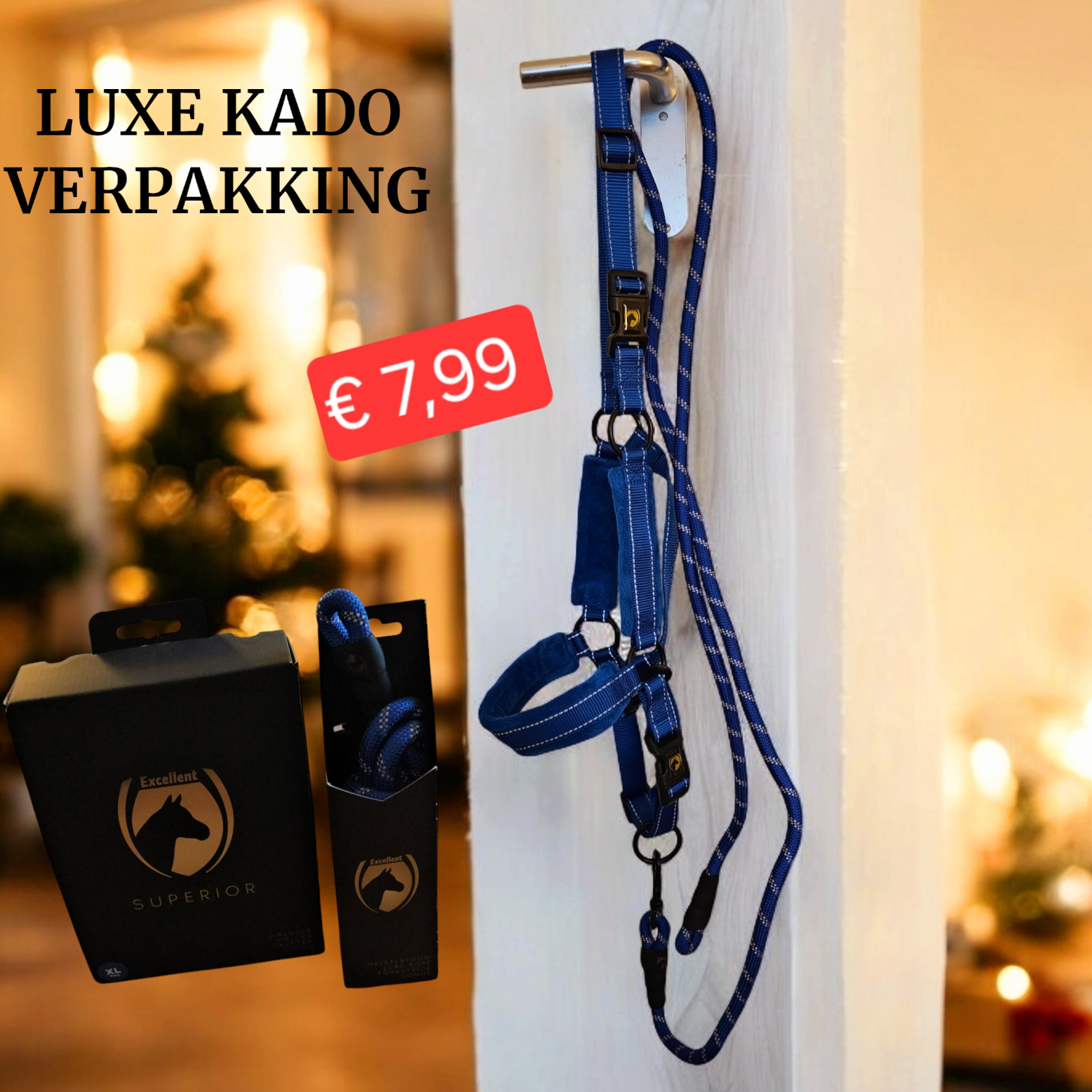 Excellent Superior Halster Blauw XS T/M XL  *In luxe cadeauverpakking